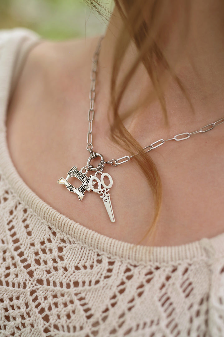 Vintage Sewing Charm Paperclip Chain Necklace