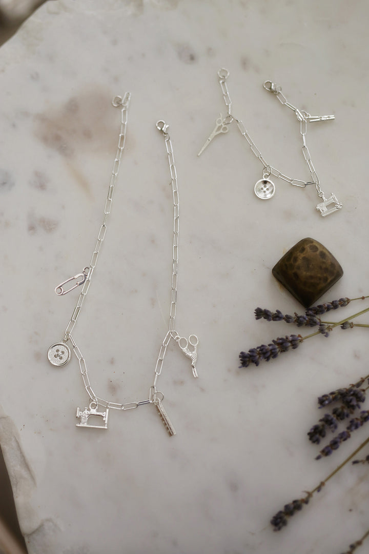 Sewing Charm Paperclip Chain Bracelet