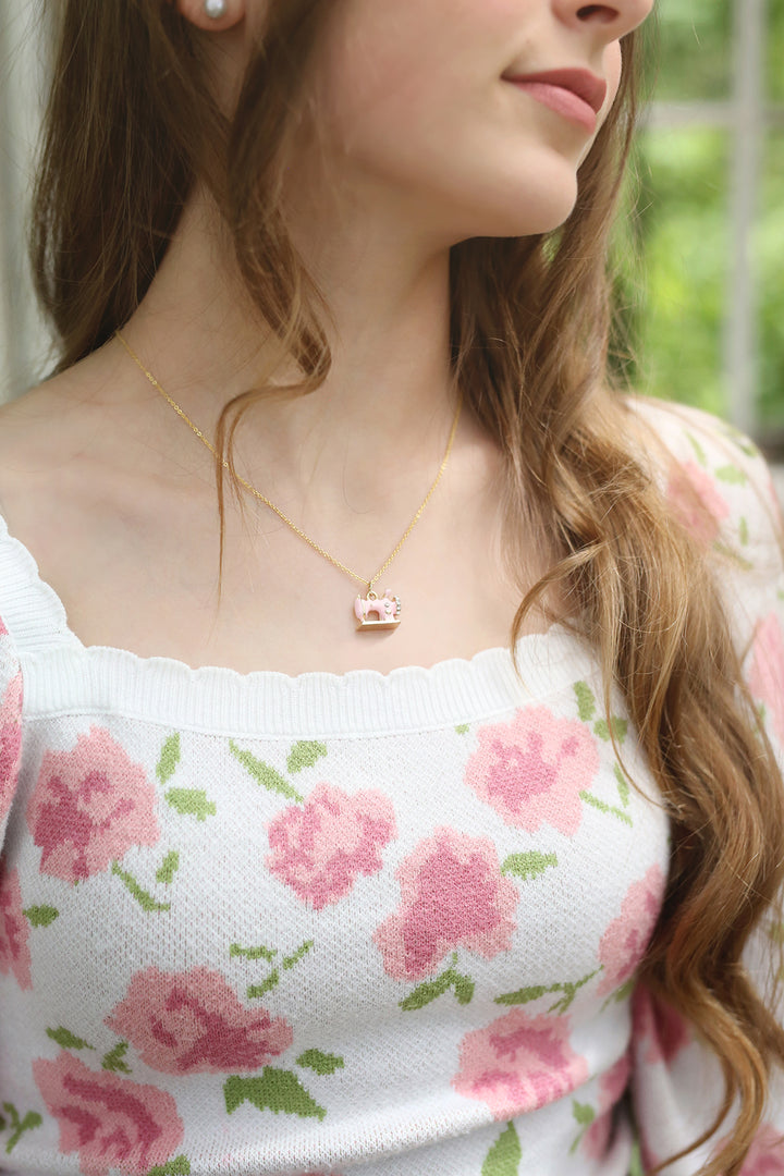 Pink Sewing Charm Necklace