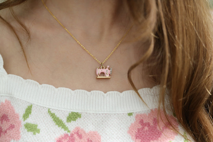 Pink Sewing Charm Necklace