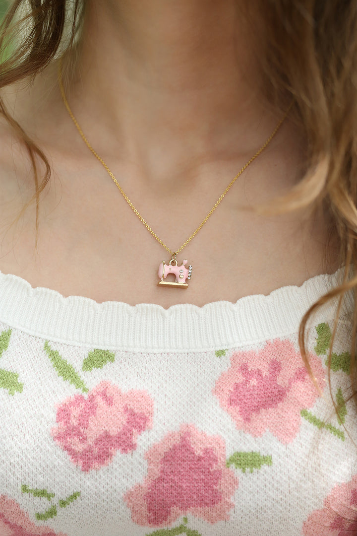 Pink Sewing Charm Necklace