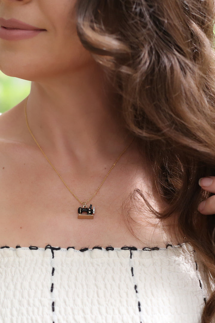 Black Sewing Charm Necklace