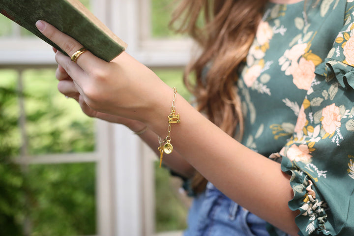 Sewing Charm Paperclip Chain Bracelet