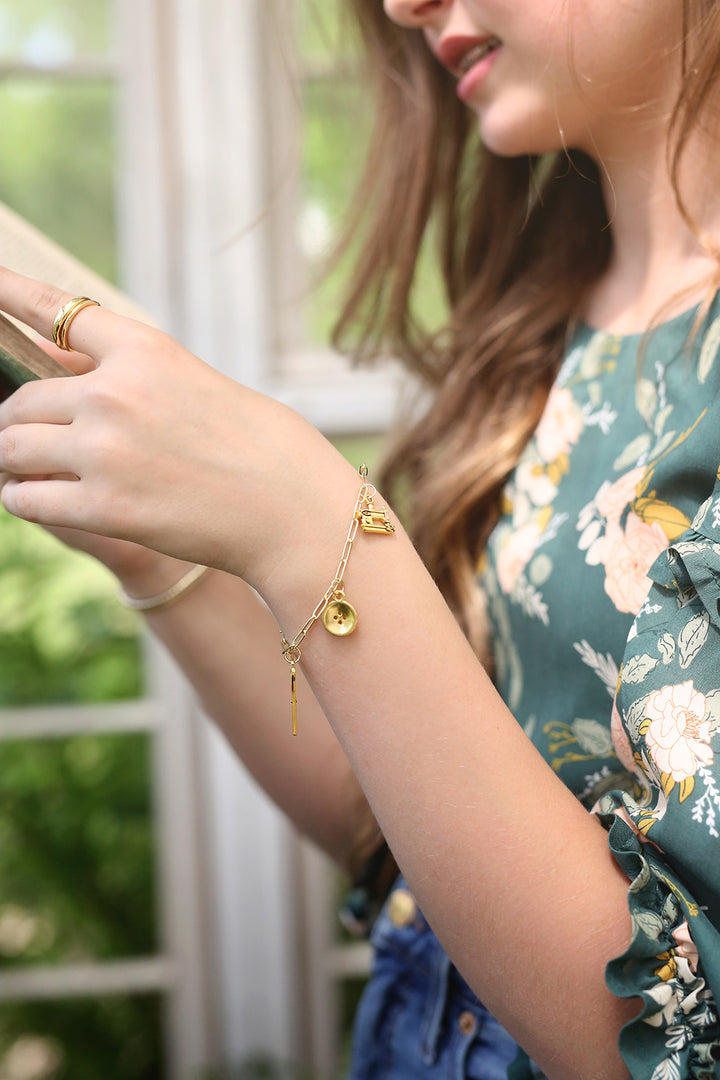 Sewing Charm Paperclip Chain Bracelet