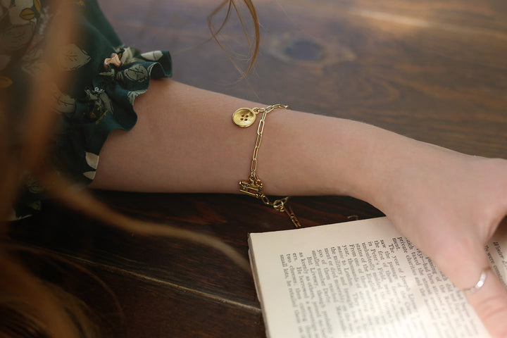 Sewing Charm Paperclip Chain Bracelet