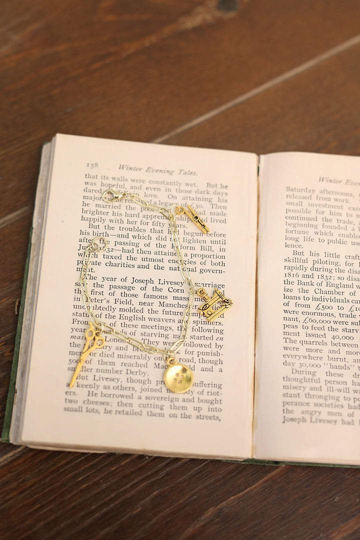 Sewing Charm Paperclip Chain Bracelet