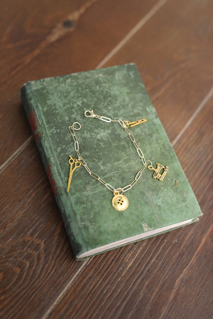 Sewing Charm Paperclip Chain Bracelet