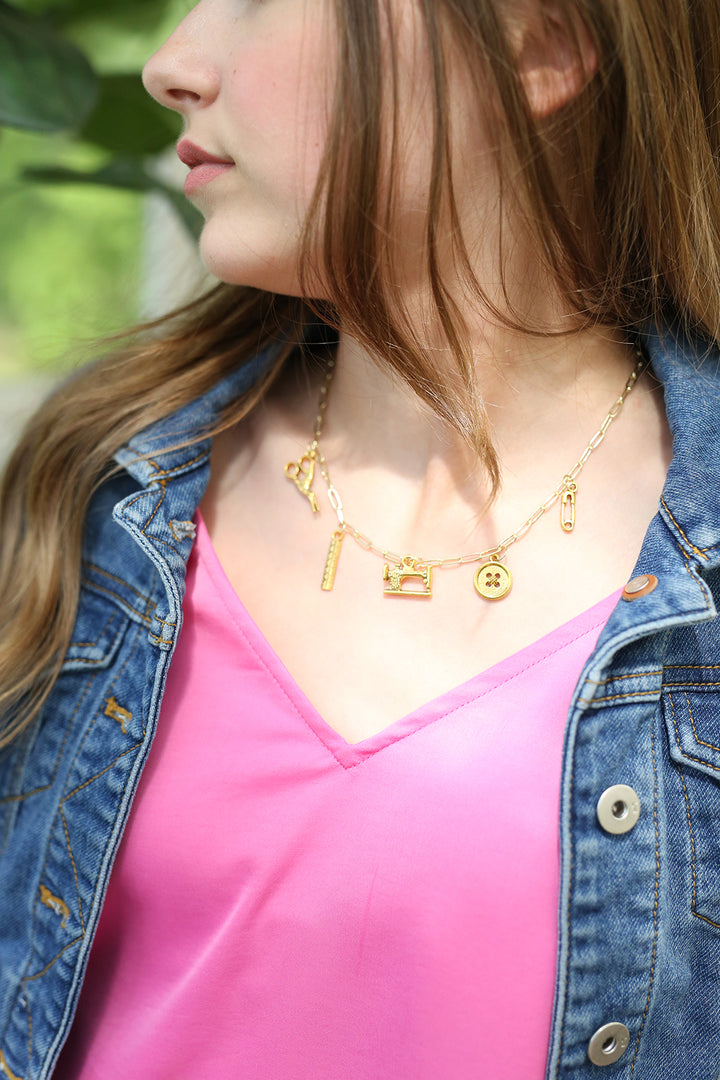 Sewing Charm Paperclip Chain Necklace