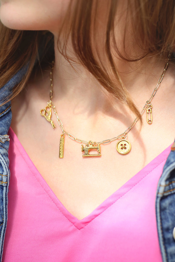 Sewing Charm Paperclip Chain Necklace