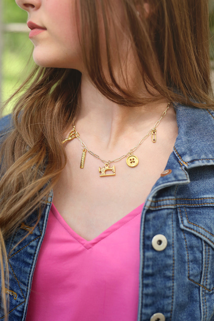Sewing Charm Paperclip Chain Necklace