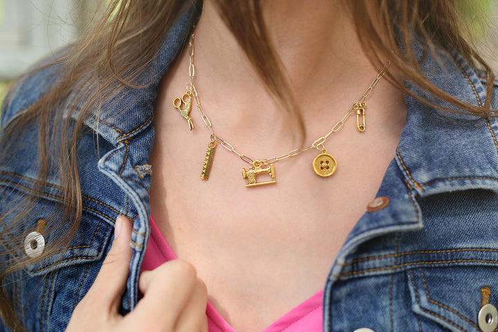 Sewing Charm Paperclip Chain Necklace