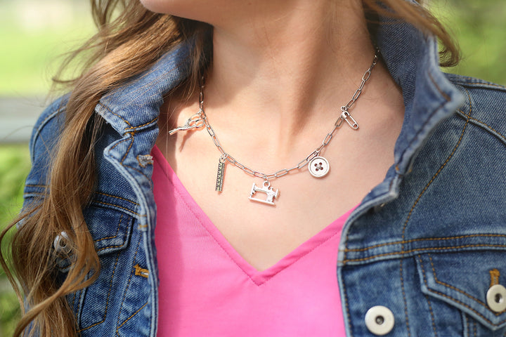 Sewing Charm Paperclip Chain Necklace