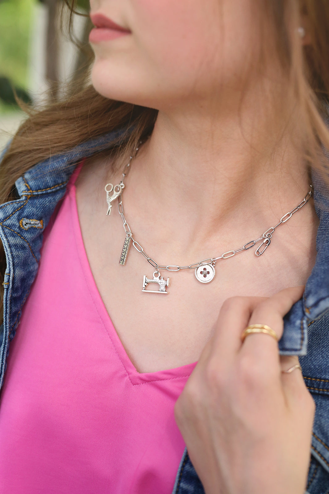 Sewing Charm Paperclip Chain Necklace