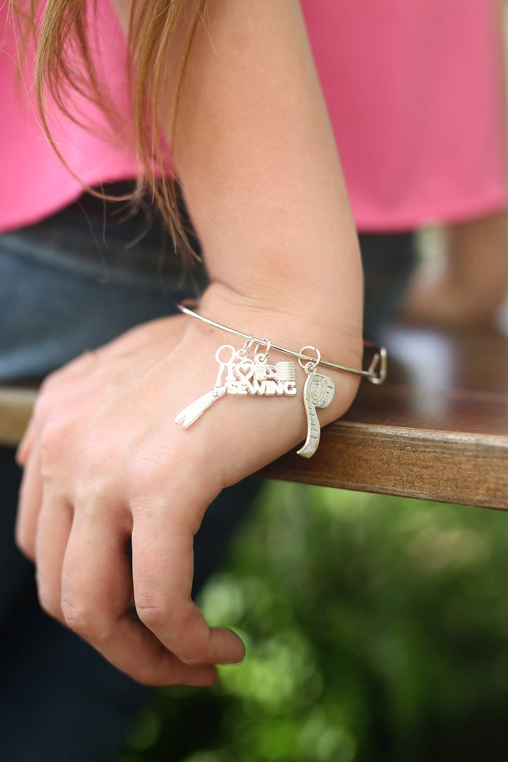 I Love Sewing Charm Bangle Bracelet