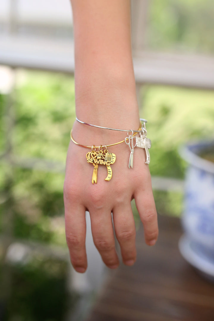 I Love Sewing Charm Bangle Bracelet