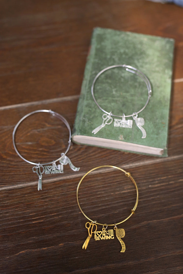 I Love Sewing Charm Bangle Bracelet