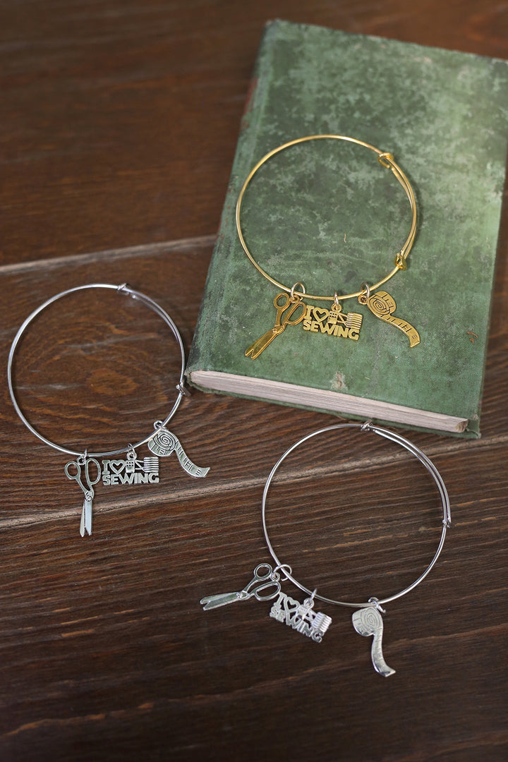 I Love Sewing Charm Bangle Bracelet