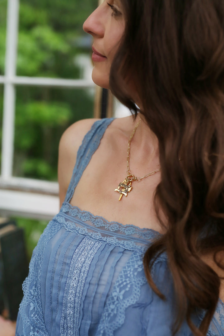 Vintage Sewing Charm Paperclip Chain Necklace