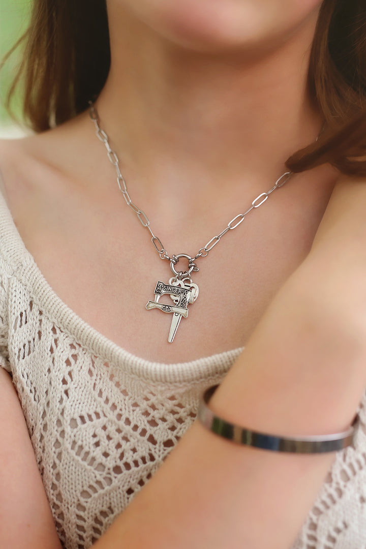 Vintage Sewing Charm Paperclip Chain Necklace