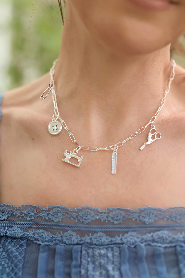 Sewing Charm Paperclip Chain Necklace