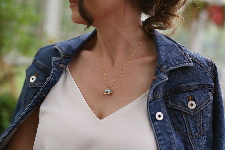 Blue Sewing Charm Necklace