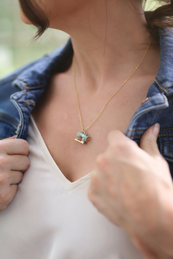 Blue Sewing Charm Necklace