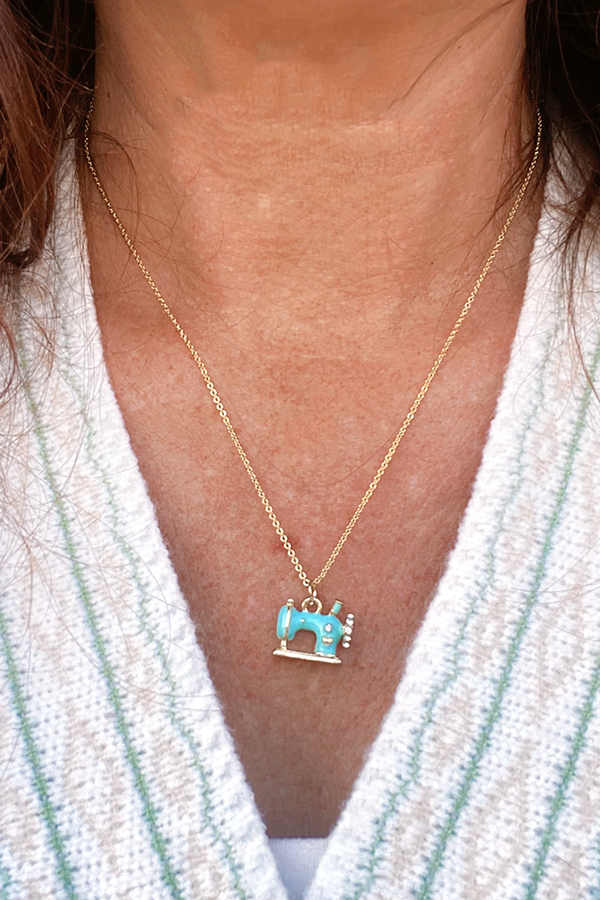 Blue Sewing Charm Necklace