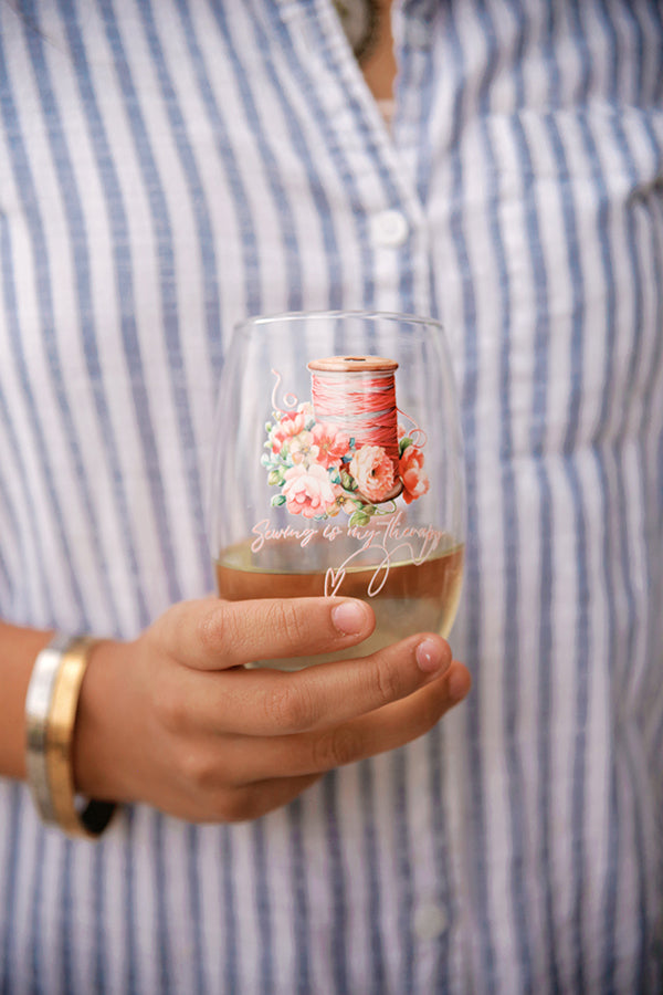 Sewing Therapy Stemless Wine Glass