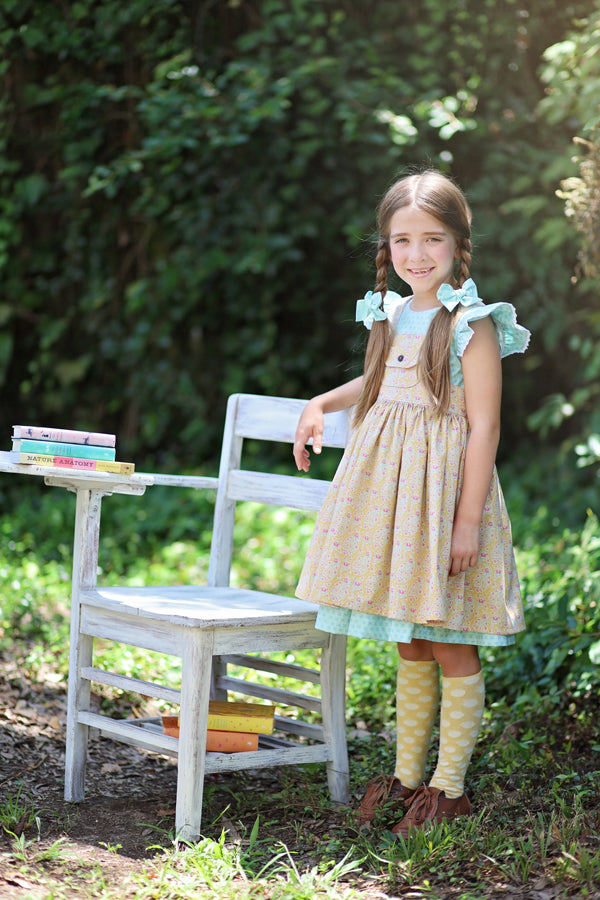 ワンピース Bibi Panelled Pinafore - Honey 7-9y Vivi Girls Pinafore – Violette Field Threads