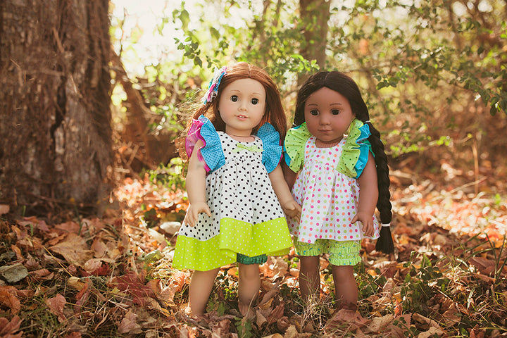 Clara Doll Top, Shorts & Dress